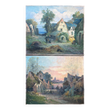 Pendant of HST Paintings "Animated farmyard" Paul DEVILLERS (XIX-XX)