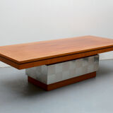 1970s space age coffeetable in walnut and metal