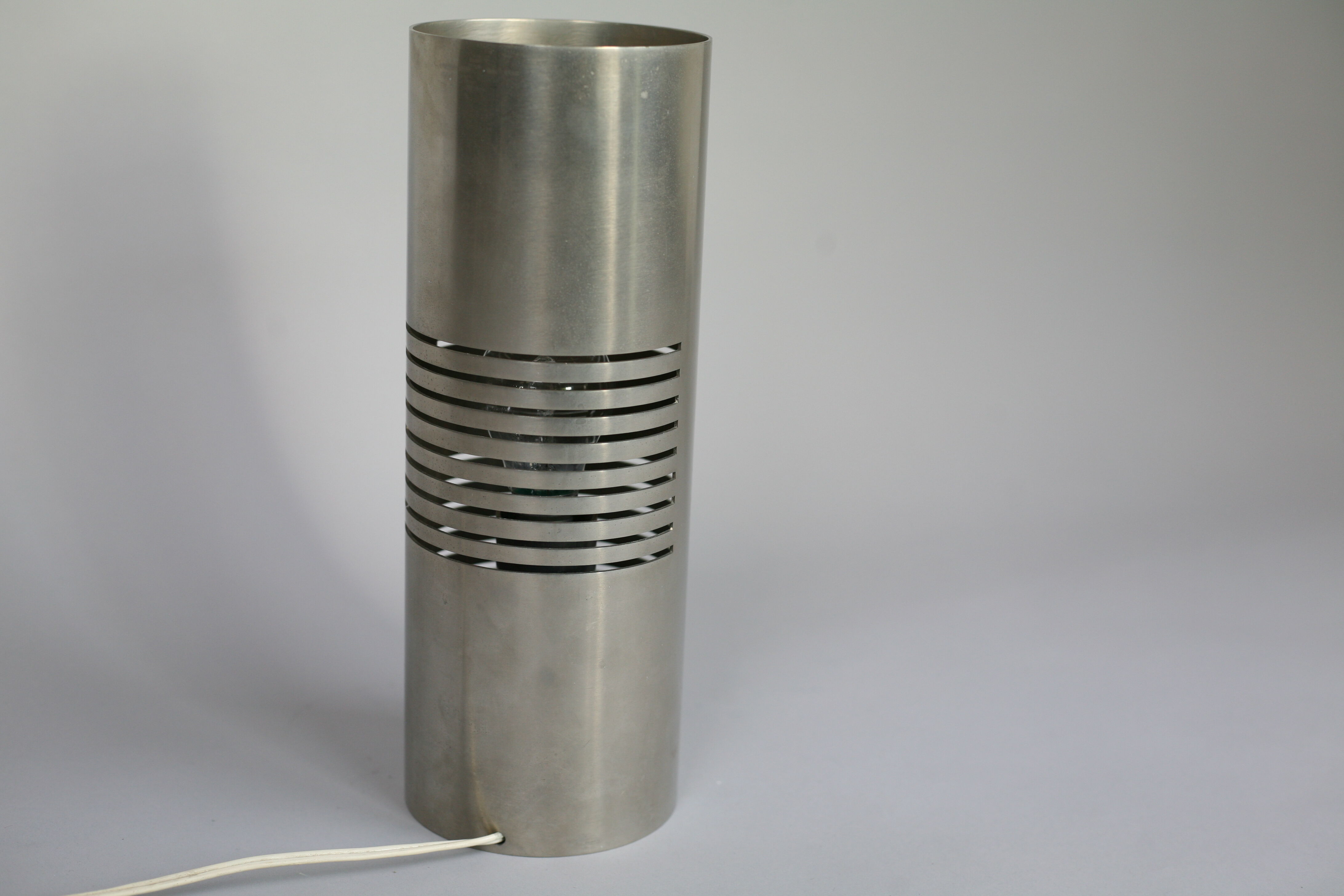 Table lamp cylindrical steel openwork modernist Italy early 70s