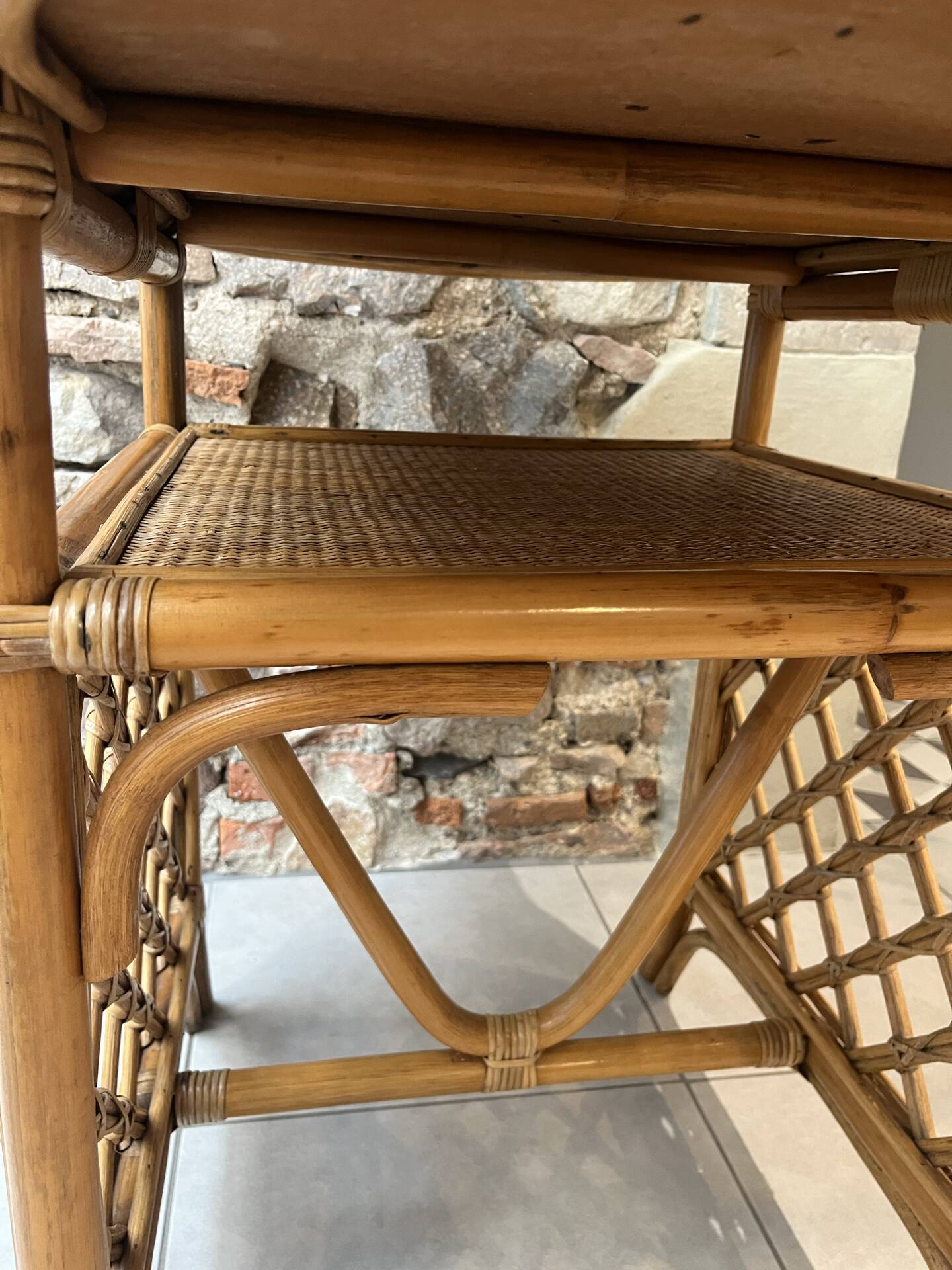Table d'appoint, desserte en rotin, 2 niveaux