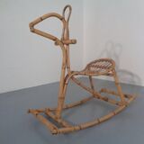 Large Bamboo Rocking Horse by Dirk van Sliedregt for Rohé Noordwolde, 1950s