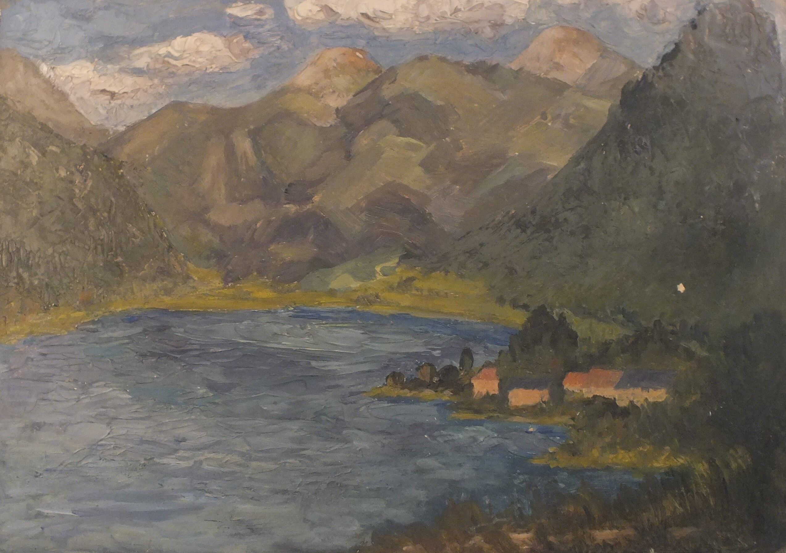 Oil on cardboard - Paysage de Montagne Duingt 1937 Lac d'Annecy