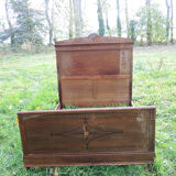 Bed frame double wood  inlay vintage