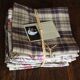 6 brown checkered table napkins with vintage flowers