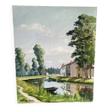 Signed river landscape