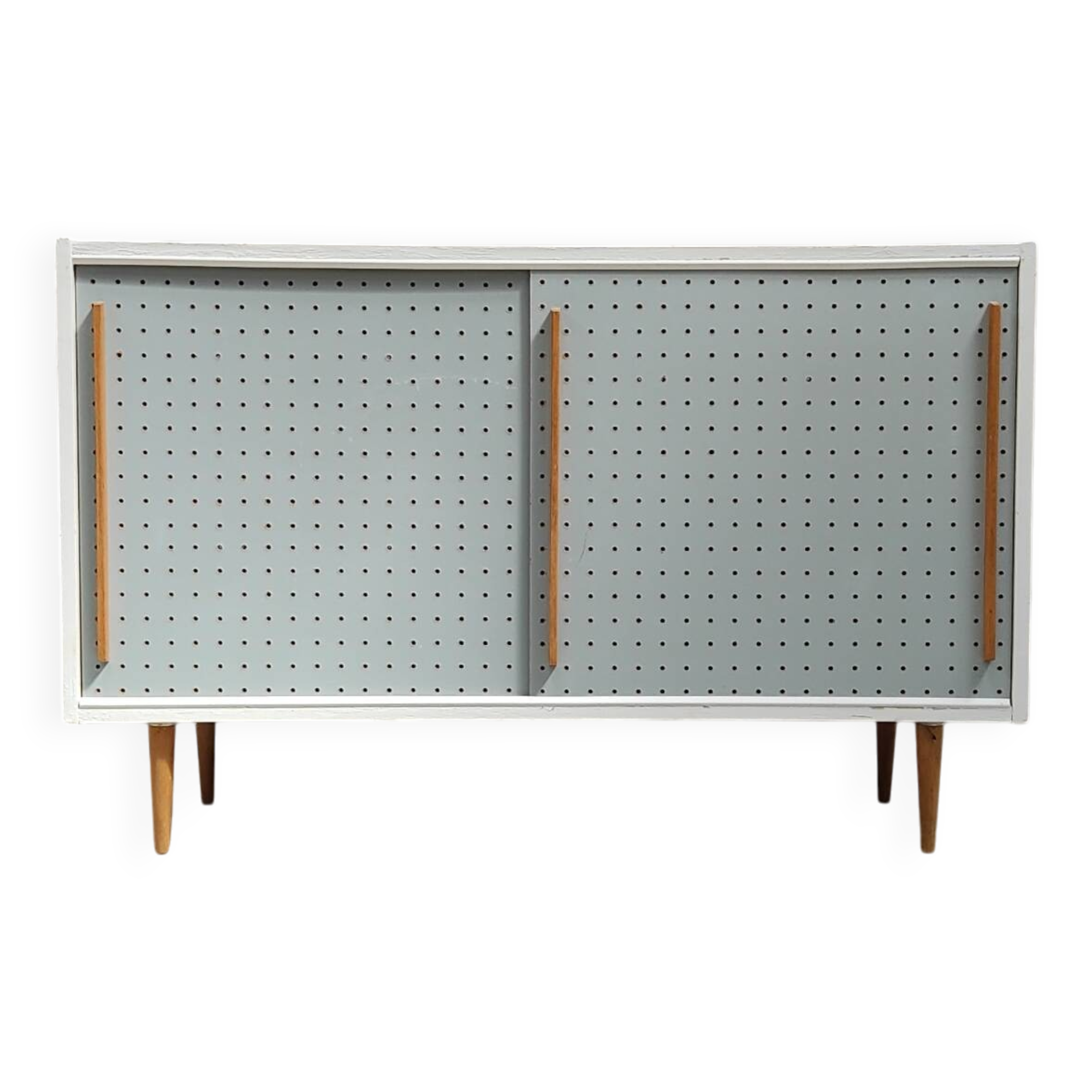 Blue and white chest of drawers by Drevopodnik Brno 1960