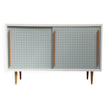 Blue and white chest of drawers by Drevopodnik Brno 1960