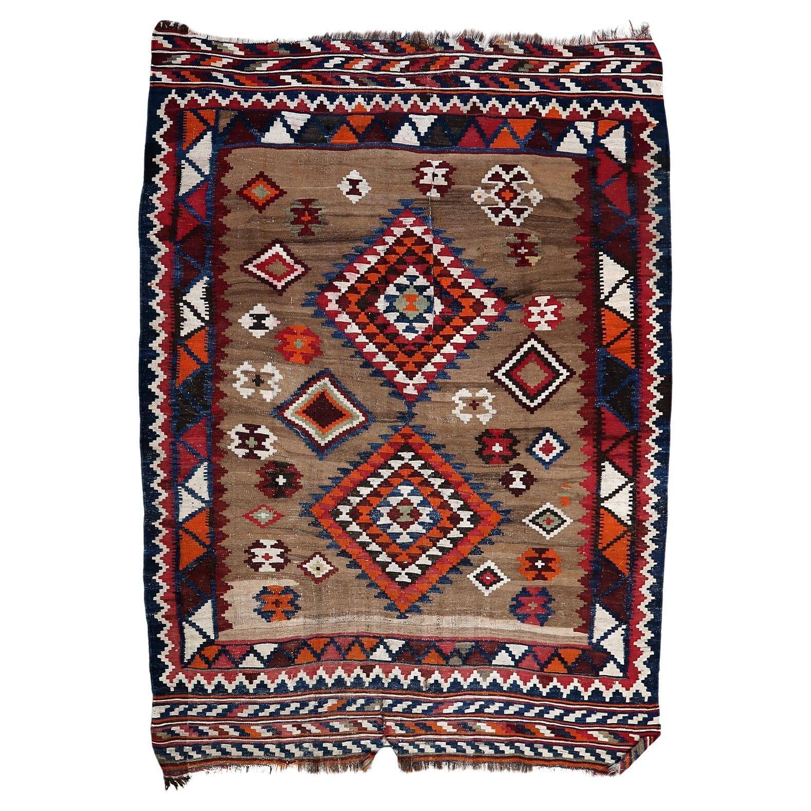 Handmade antique Persian Ardabil kilim rug 137 x 198 cm, 1930s
