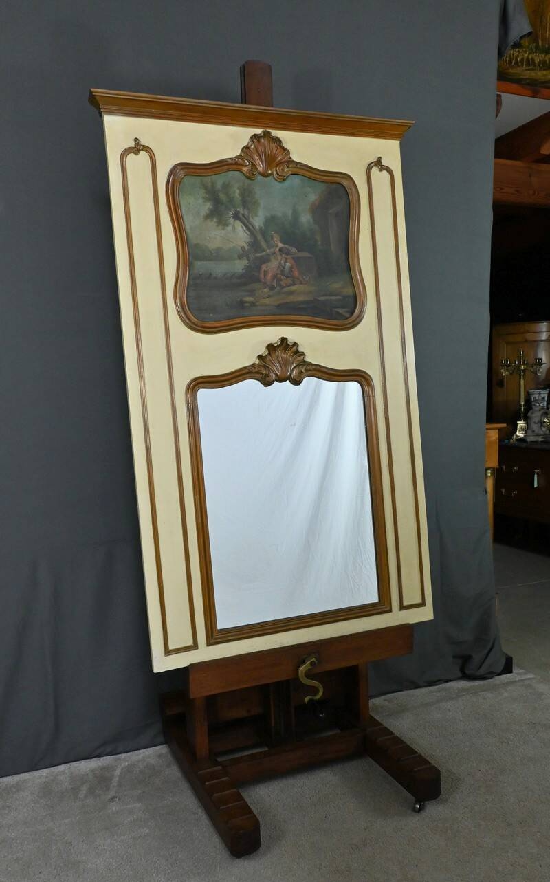 Painted Wooden Trumeau Mirror, Louis XV Style – Late 19th Century