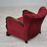 1950s, Danish armchair with footstool, furniture velour, ash wood.