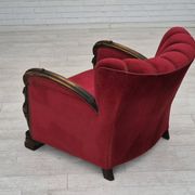 1950s, Danish armchair with footstool, furniture velour, ash wood.
