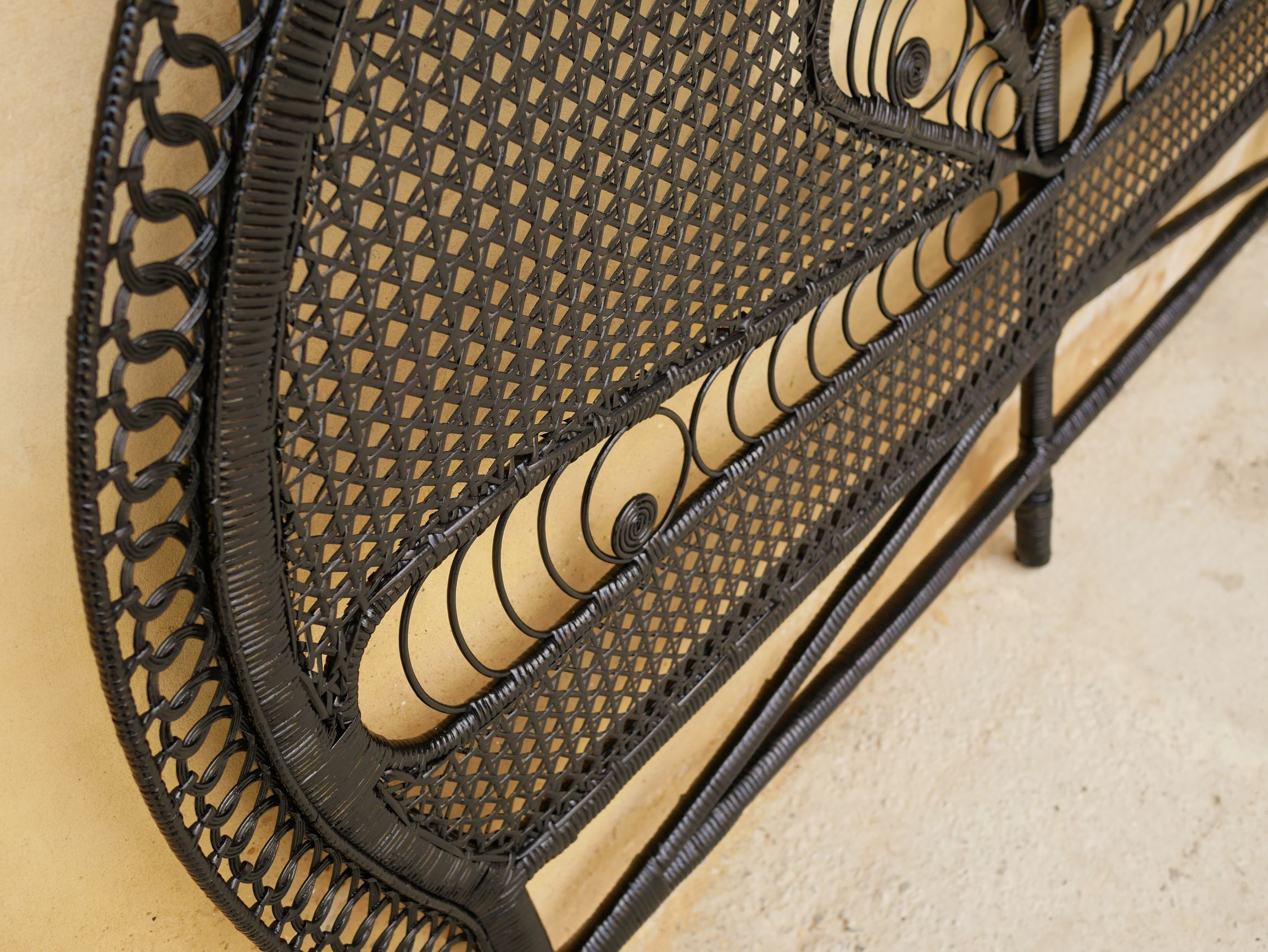 Vintage headboard in black rattan