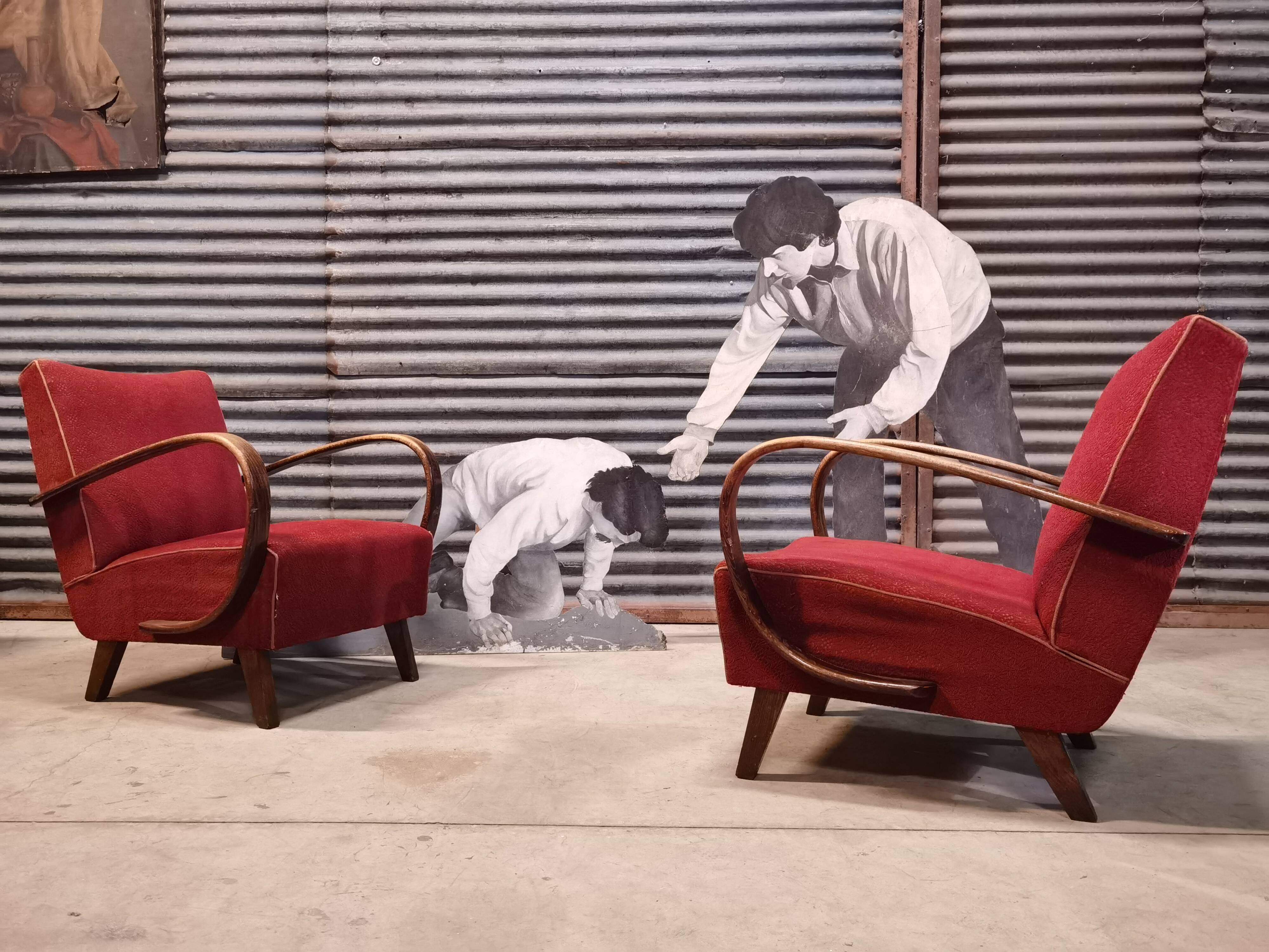 Pair of H 410 armchairs by Jindřich Halabala for Up Zavody