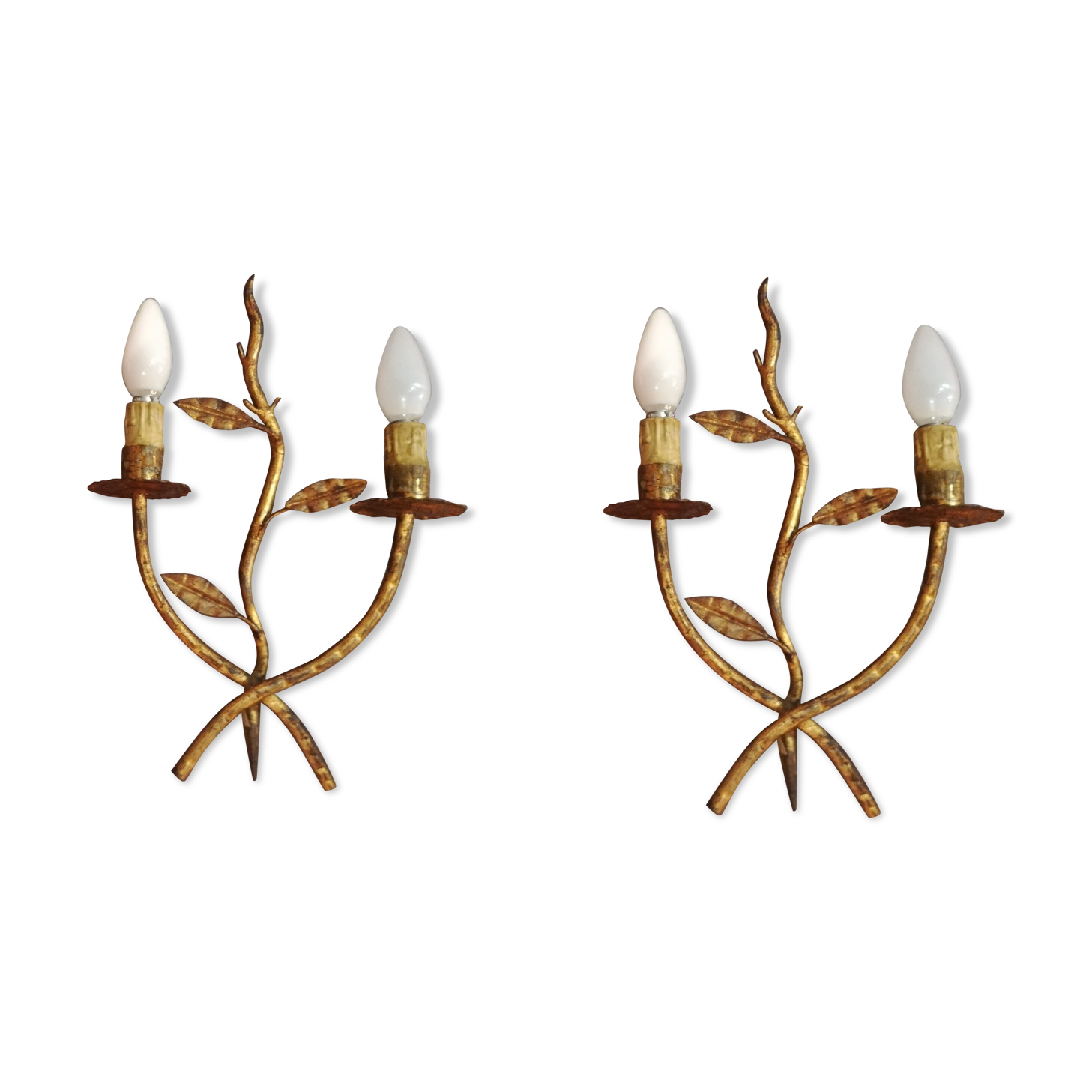 Pair of gold metal foliage appliques