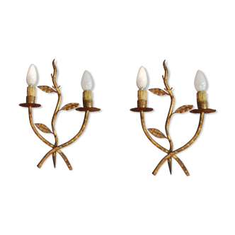 Pair of gold metal foliage appliques