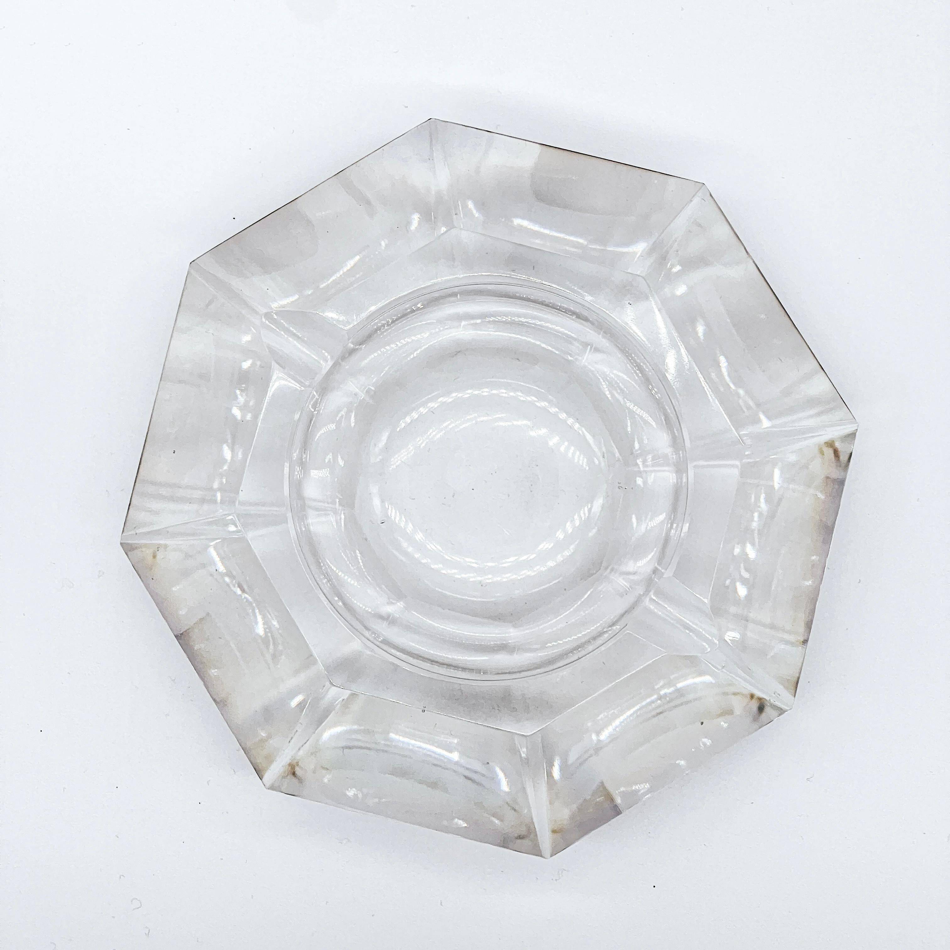 Vintage Cut Glass Ashtray, Diamond Shape, Clear Crystal, Mid Century Modern