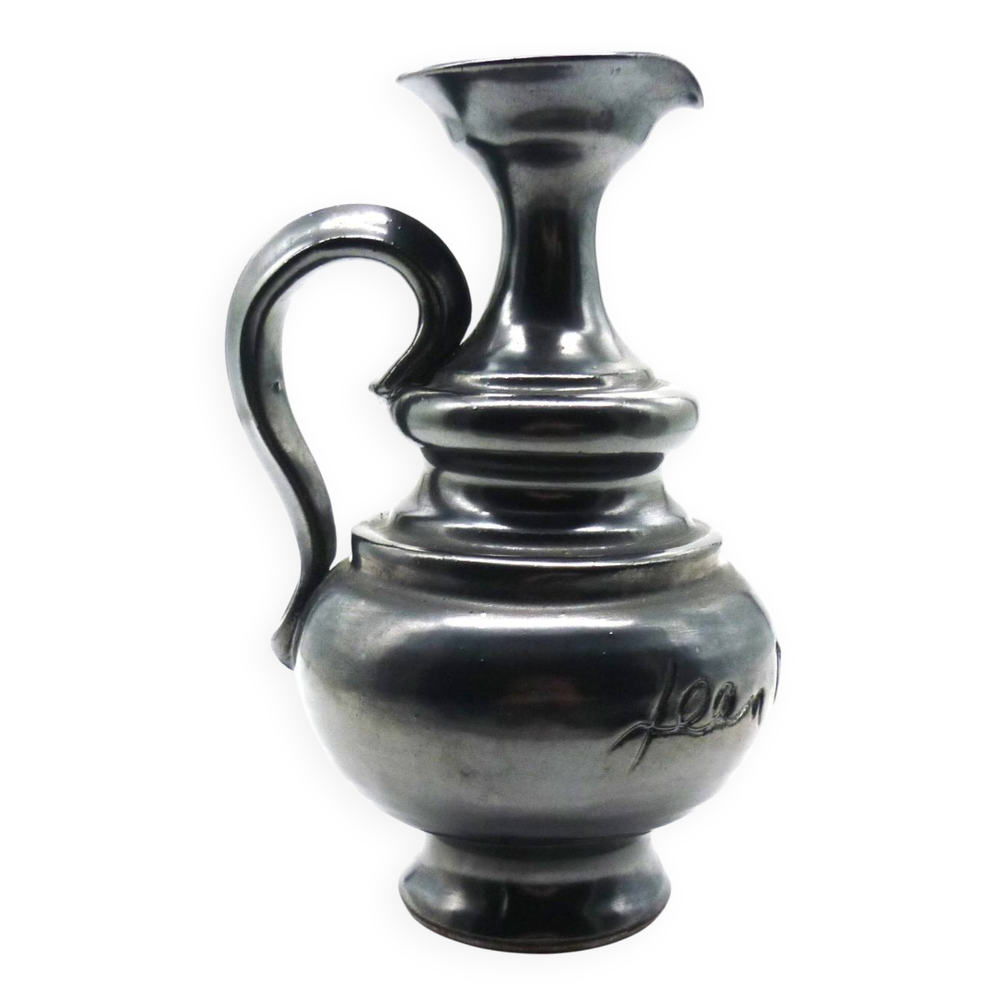 Vase pitcher, glazed ceramic in metallic black signed Jean Marais Vallauris.