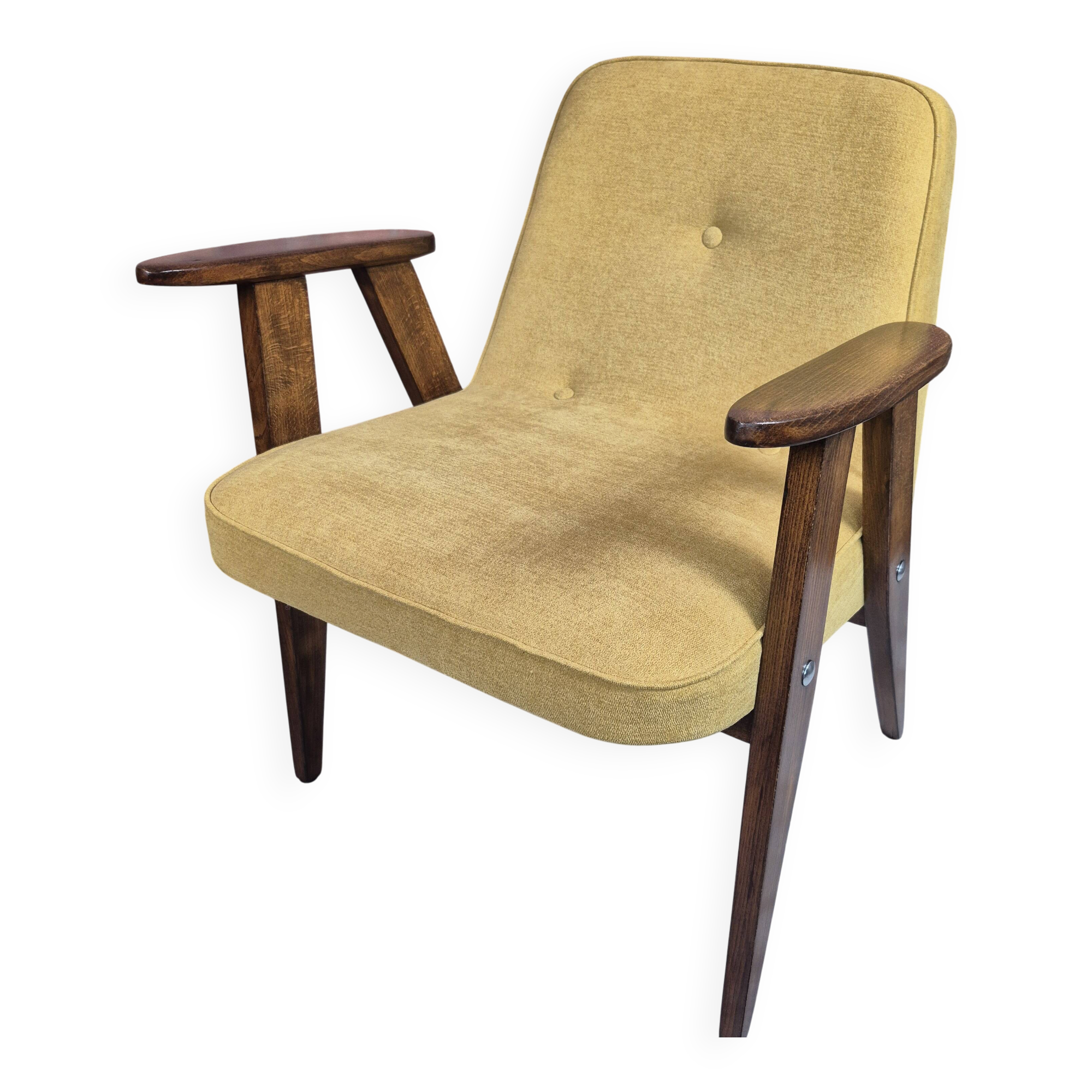 Fauteuil de milieu de siècle restauré type 366 par j. chierowski - jaune années 1960