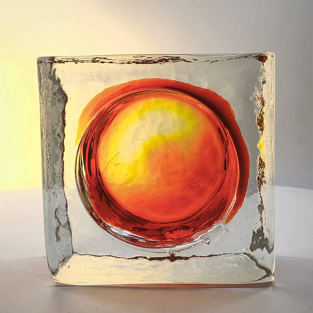 1960s Big Handcrafted Square Ashtray in Uranium Murano Glass by Mandruzzato