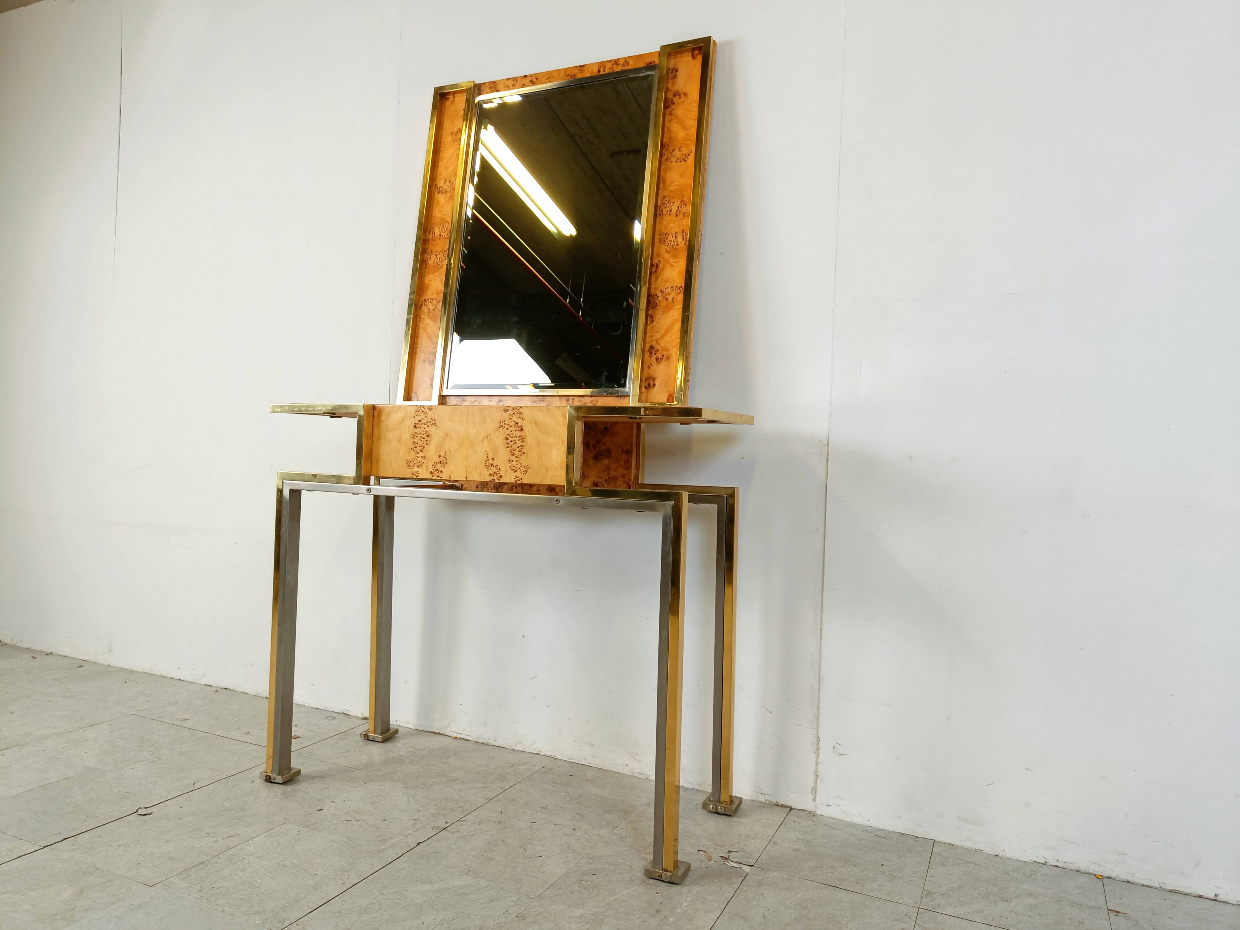 Vintage burl wood console with mirror, 1970s