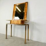 Console vintage en loupe avec miroir, 1970