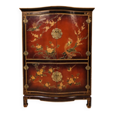 Vintage Chinese red and gold cabinet with flowers and birds (lacquer cabinet)