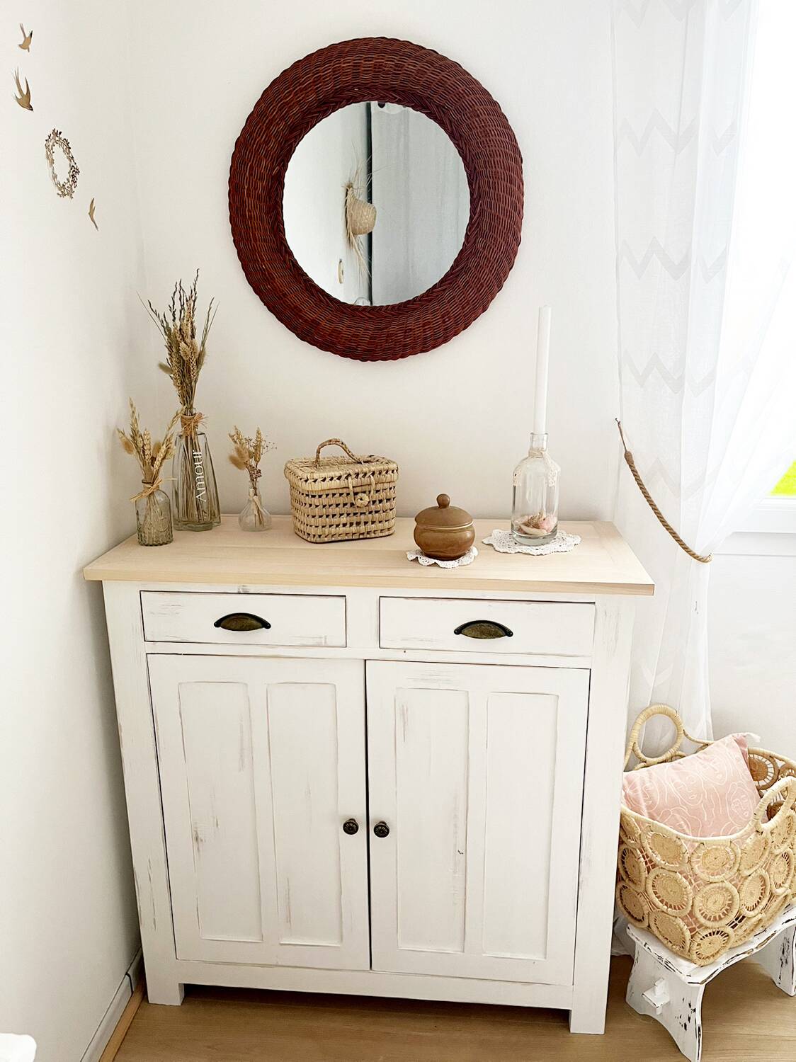 Vintage wicker mirror