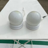 Pair of white and opaline metal wall lights