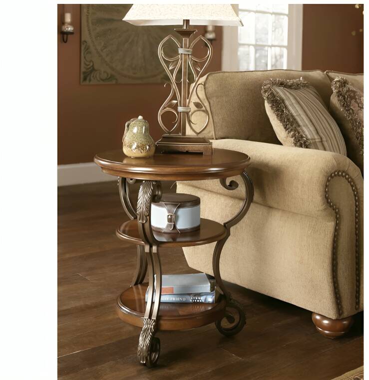 Traditional Dark Brown End Table with 3 Fixed Shelves