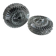 Pair of round vintage moulded glass ceiling lights.