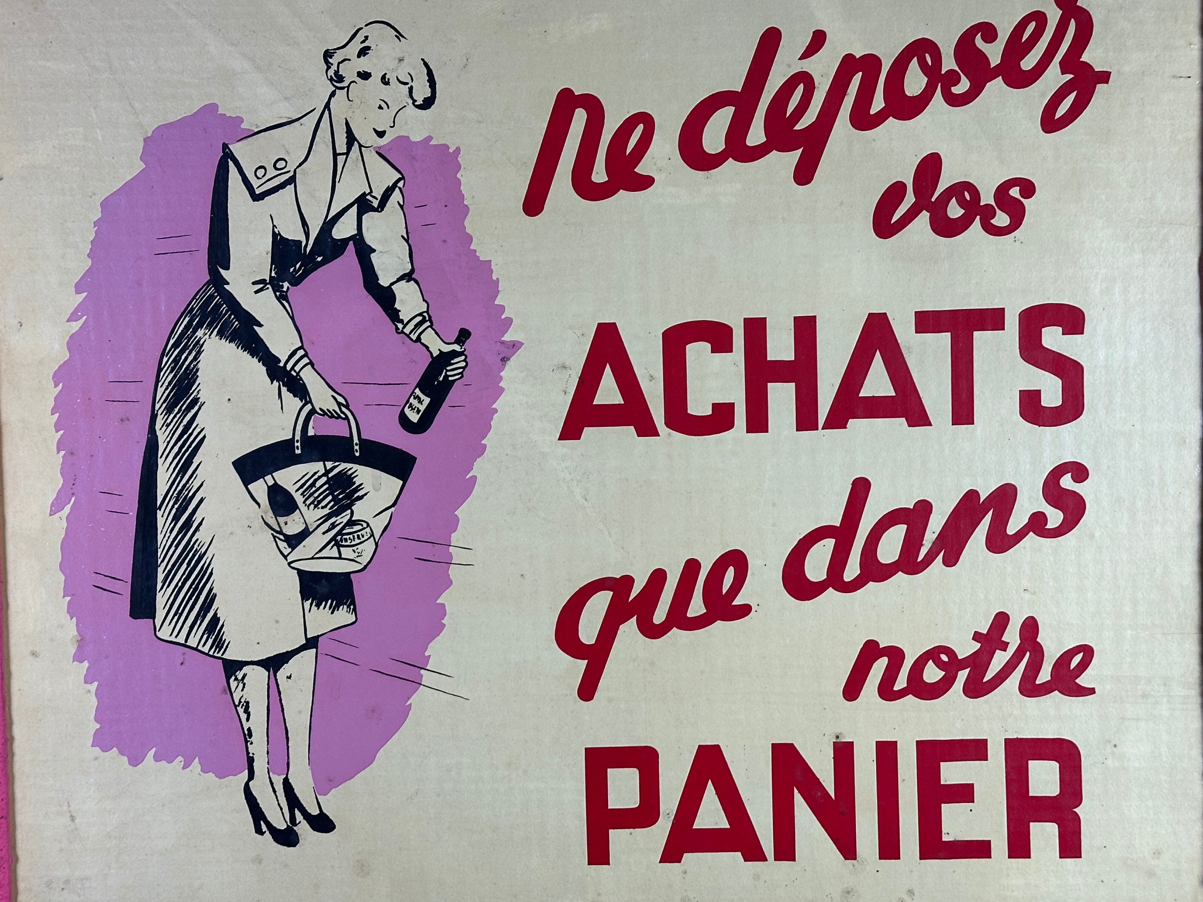 Advertising poster on framed panel "Shopping cart" vintage 1960