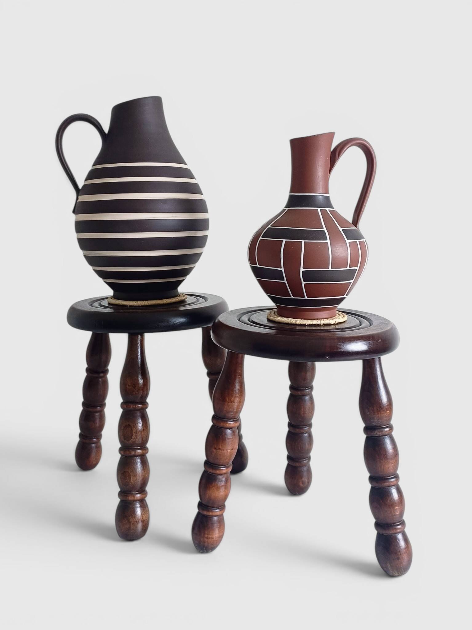 Mid-Century Chestnut Wood Stools Attributed to Charles Dudouyt, 1950s