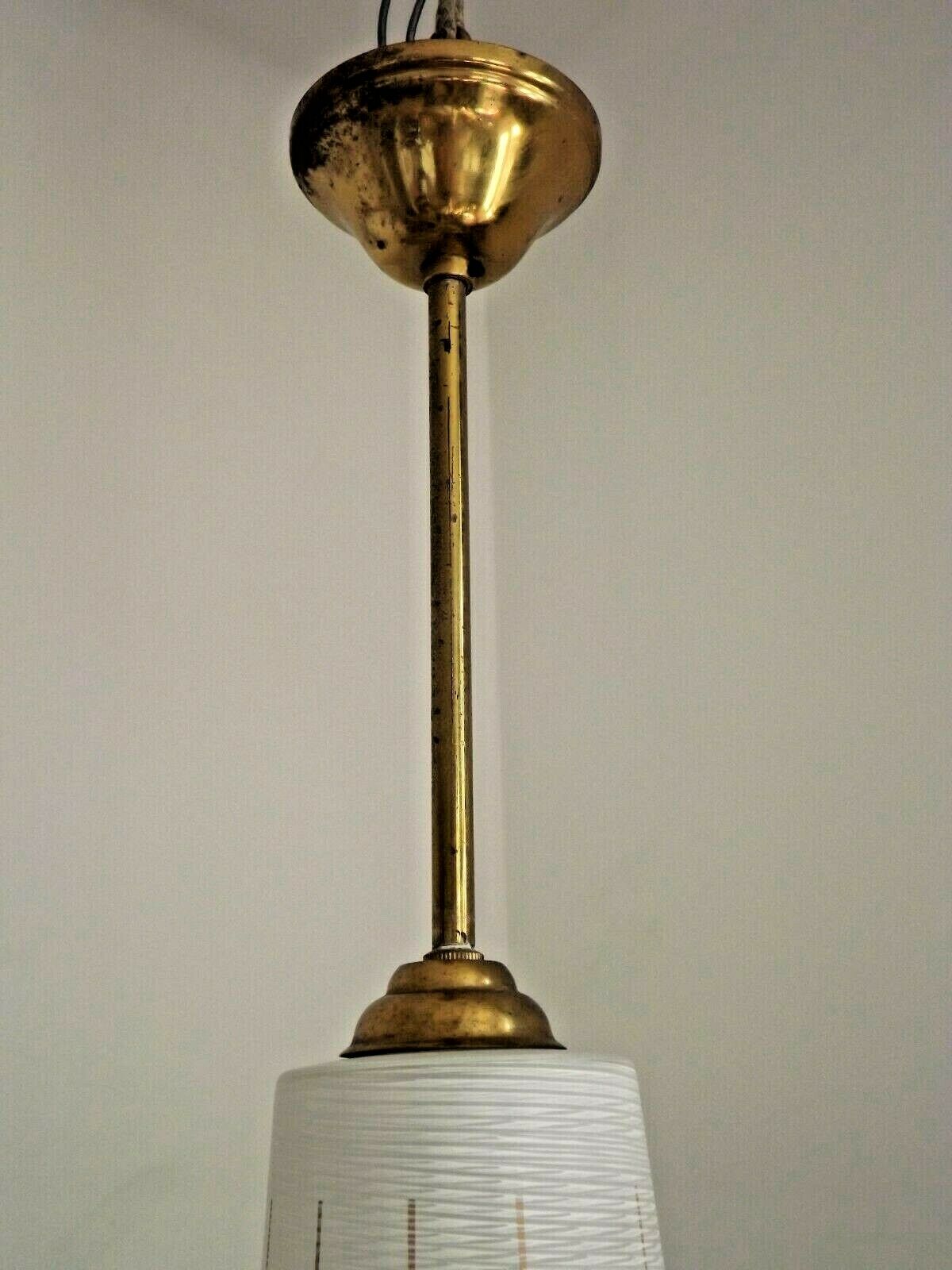 French vintage retro white & clear glass shade & gold metal ceiling light 3599
