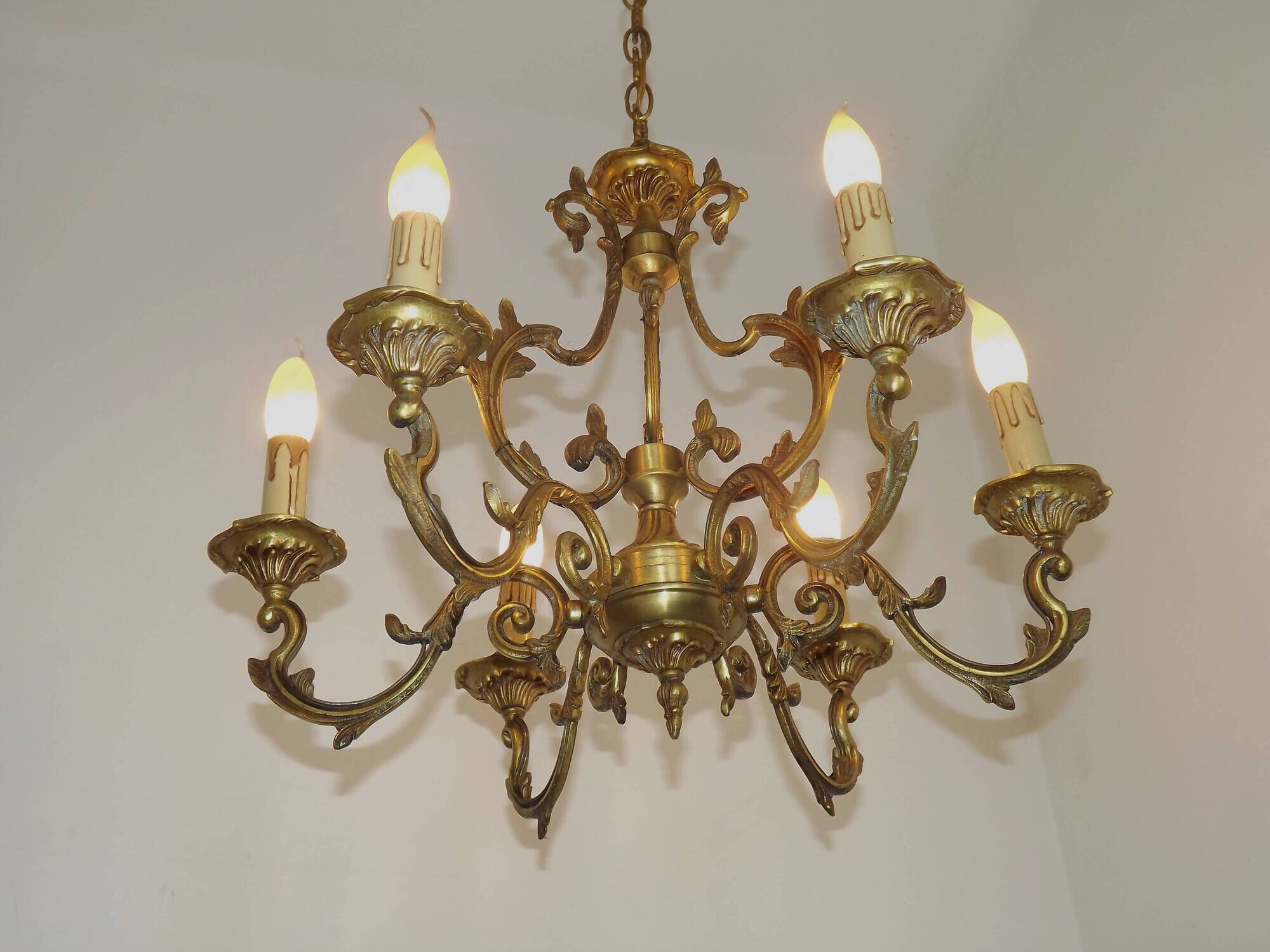Large Antique French Art Nouveau Acanthus 6-Light Bronze Cage Candlestick