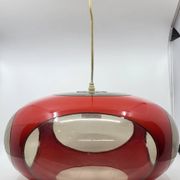 Massive Belgium red plexiglass UFO Space Age pendant light, 1970
