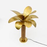 Paire de lampes en forme de palmier en laiton et rotin, Italie, années 1970