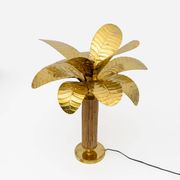 Pair of Mid-century Modern Italian Brass and Rattan Palm Tree Lamps, 1970s