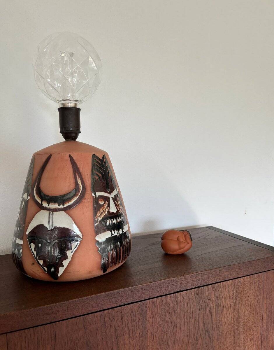 Graphic glazed ceramic table lamp by Elsie Borelius, Sweden, 1960s