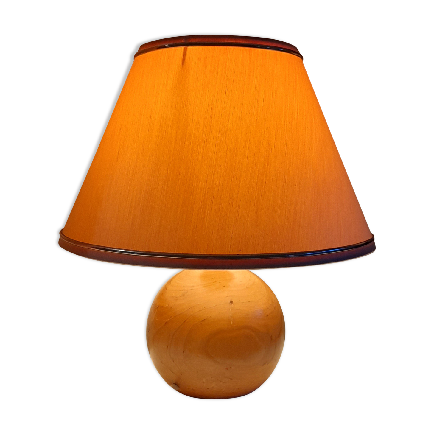 Lampe de chevet pied boule bois blond, abat jour ecru