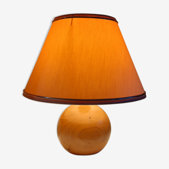 Bedside lamp foot ball blond wood, lampshade ecru