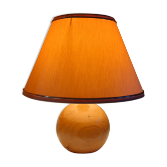 Bedside lamp foot ball blond wood, lampshade ecru