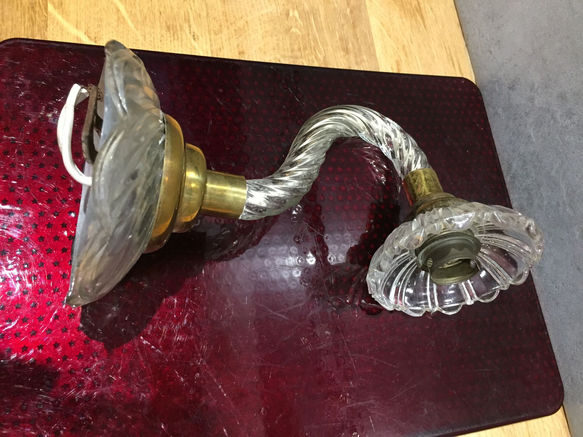 Pair of glass and gold metal sconces in the 1950s