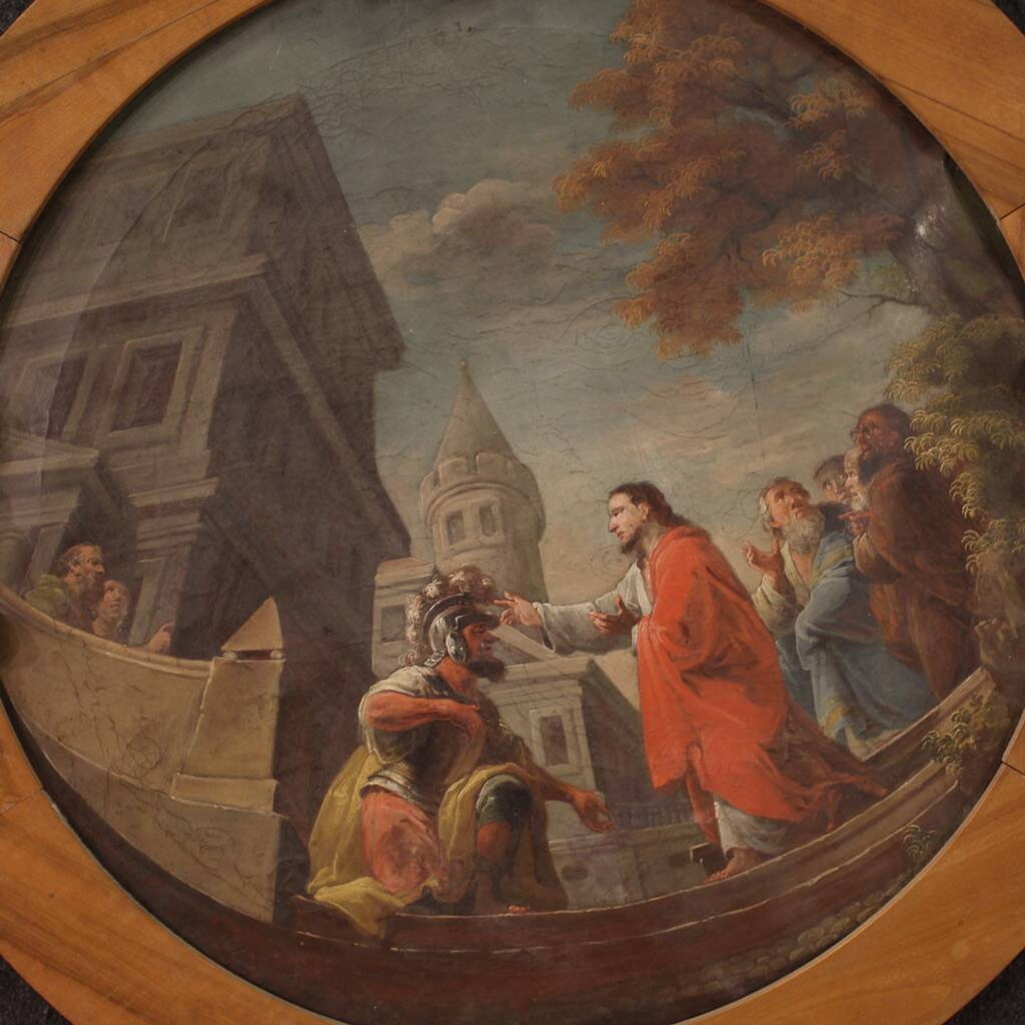 Round painting from the first half of the 19th century, the healing of the centurion's servant