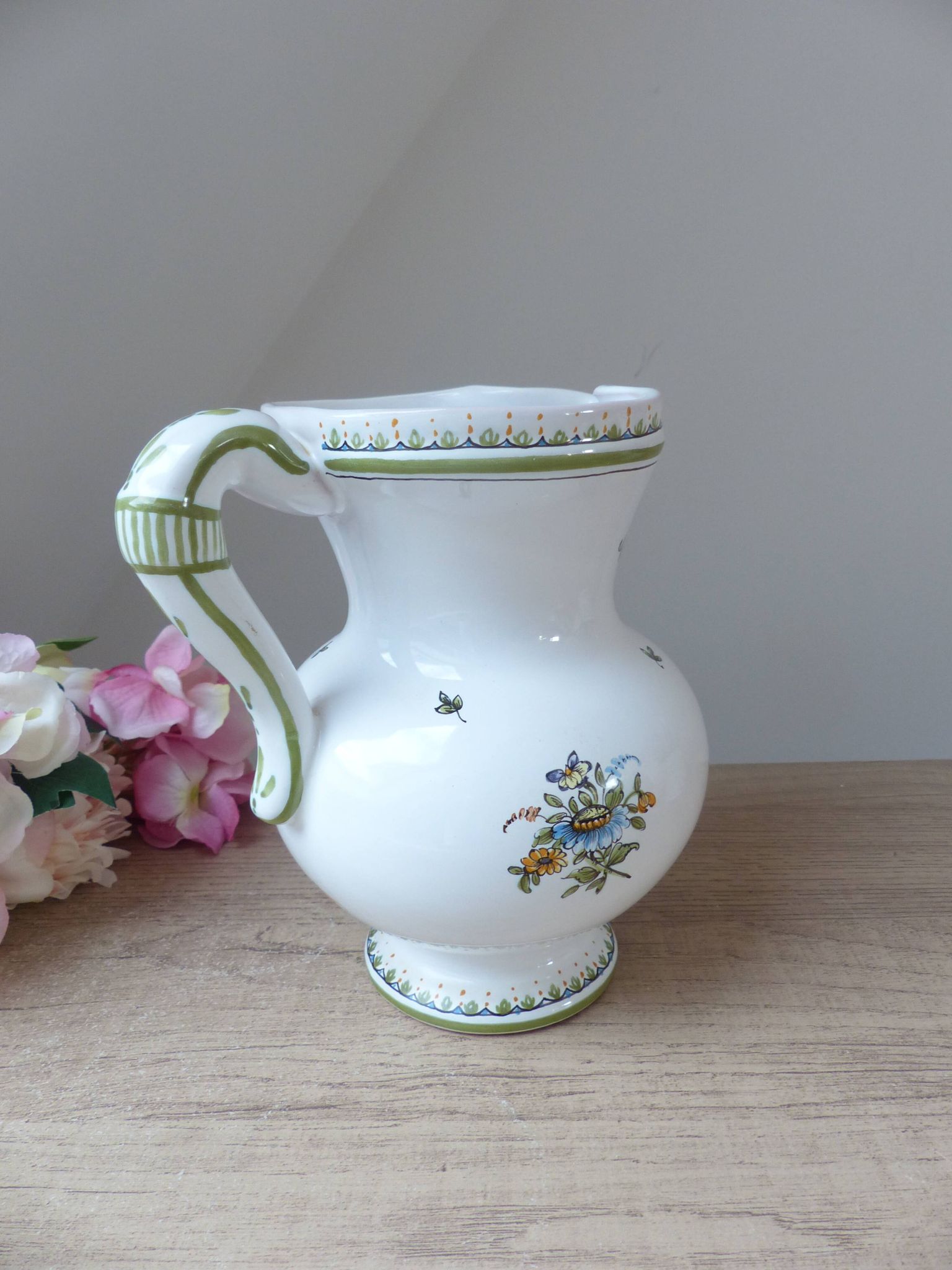 Pichet Cruche Carafe Faïencerie Moustiers Signed Lallier Vintage