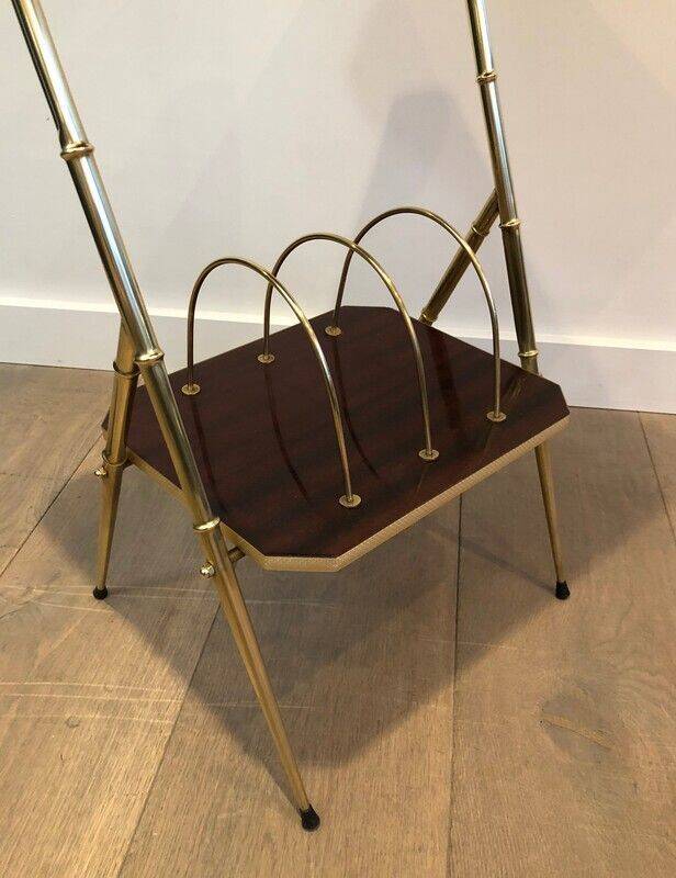 Mahogany and gold metal stool in faux-bamboo style.