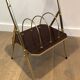 Mahogany and gold metal stool in faux-bamboo style.