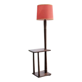 Floor lamp with shelf of the 40s/50s in beech lampshade red fabric