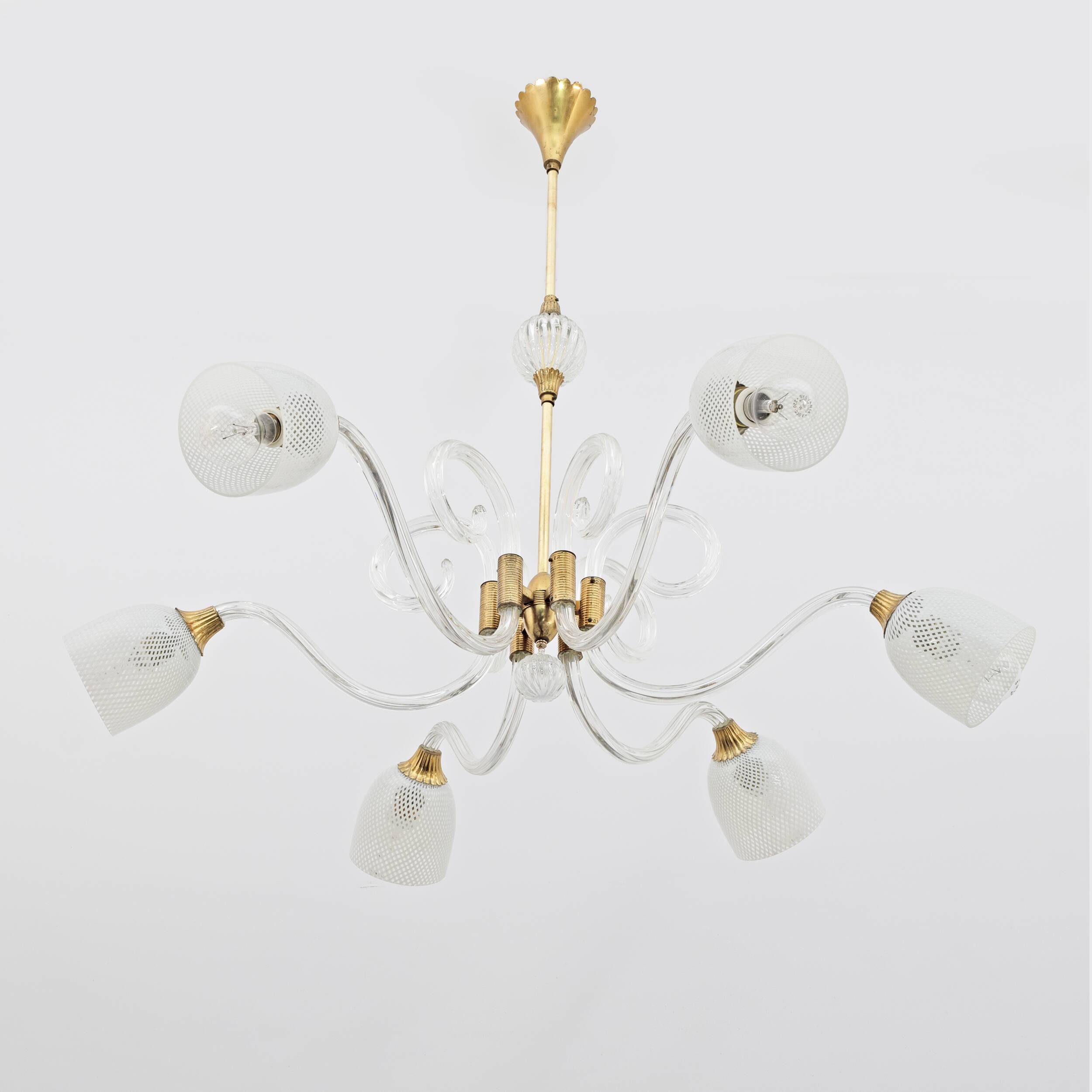 Lustre Art Déco en verre de Murano et laiton italien Ercole Barovier, années 1935