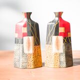 Pair of 1980s-90s Terracotta Vases – Geometric and Textured Design