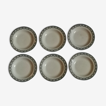 Set of 6 half-hollow plates made of Terre de Fer, Salins "Guirlandes I"